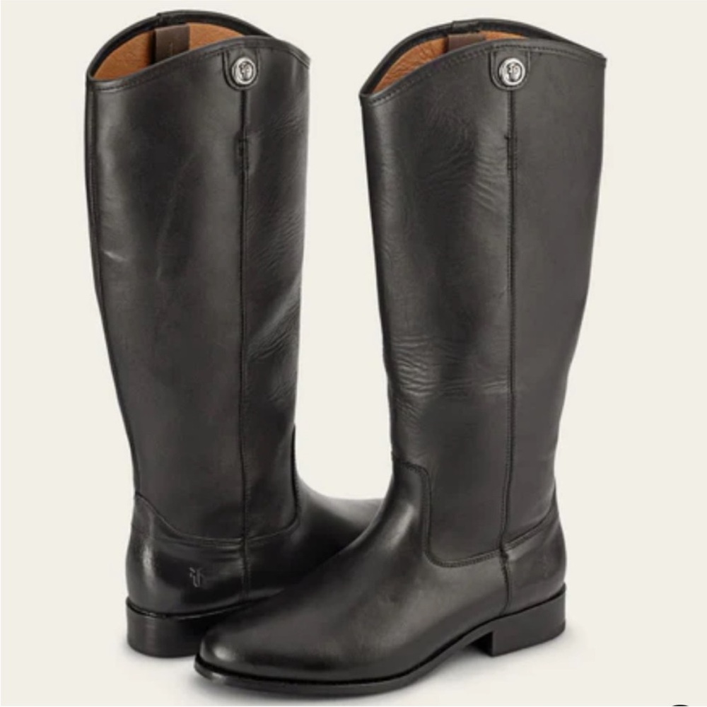 FRYE MELISSA BUTTON 2 Tall Leather Riding Biker Boots Black Size 9.5